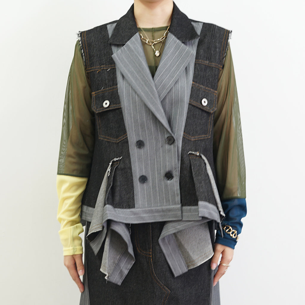 Layered Stripe Denim Vest
