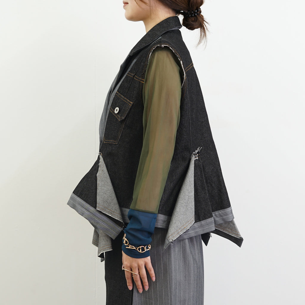 Layered Stripe Denim Vest