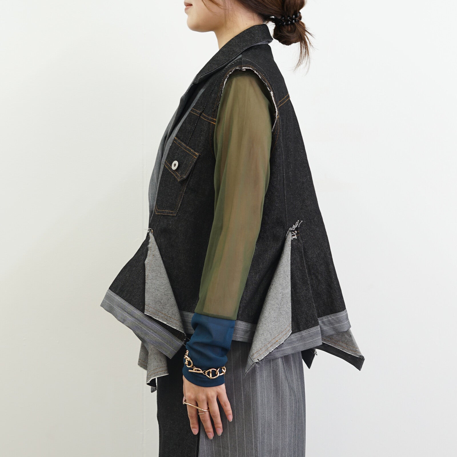 Layered Stripe Denim Vest