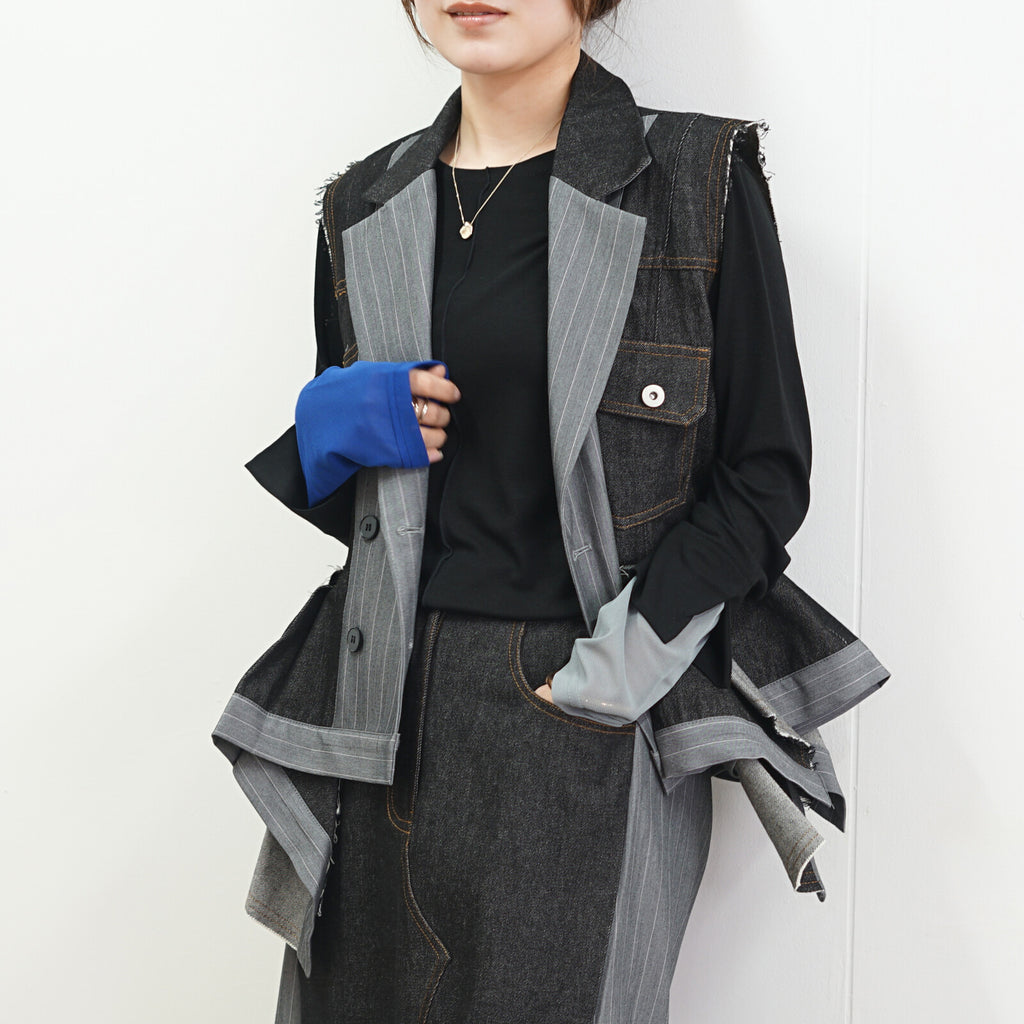 Layered Stripe Denim Vest