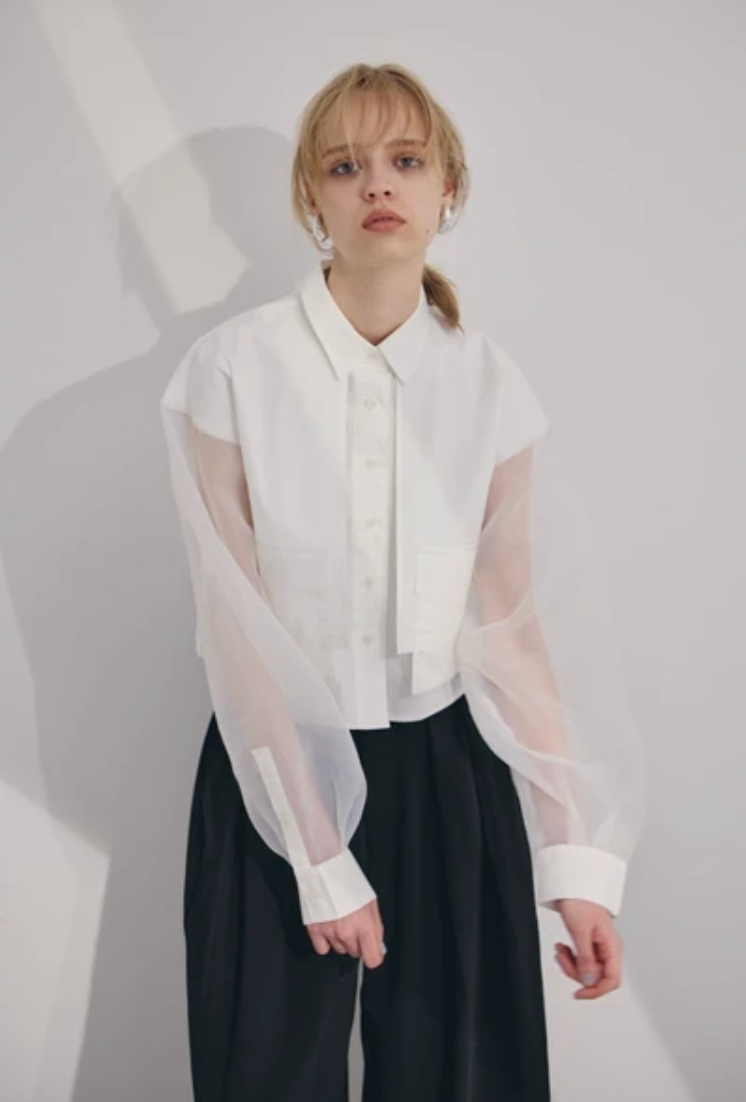 Sheer Sleeve Cargo Shirt