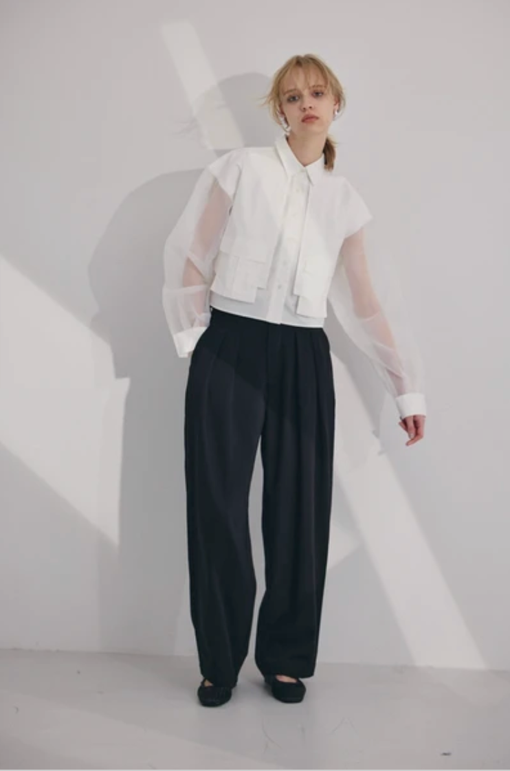 Sheer Sleeve Cargo Shirt