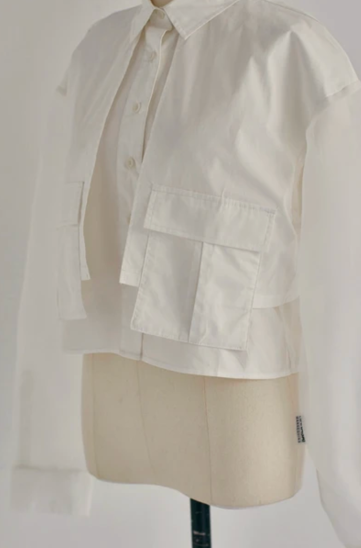 Sheer Sleeve Cargo Shirt