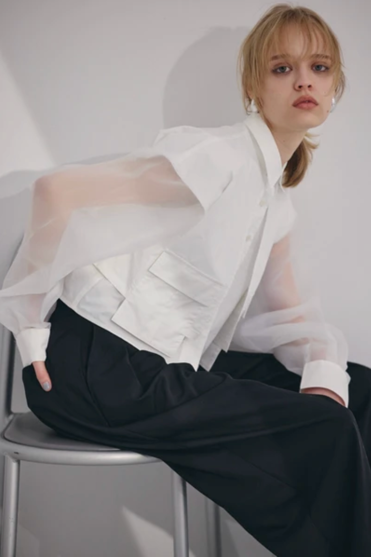 Sheer Sleeve Cargo Shirt