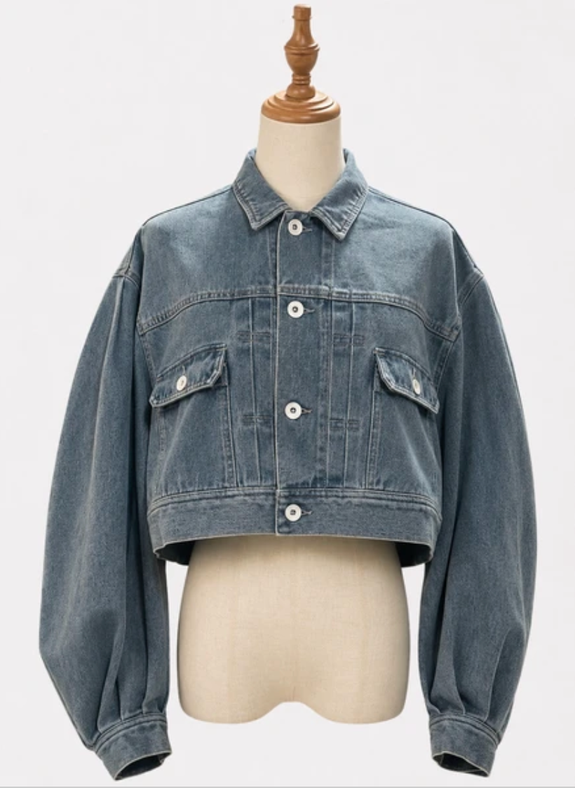 Balloon Sleeve Crop Denim Jacket