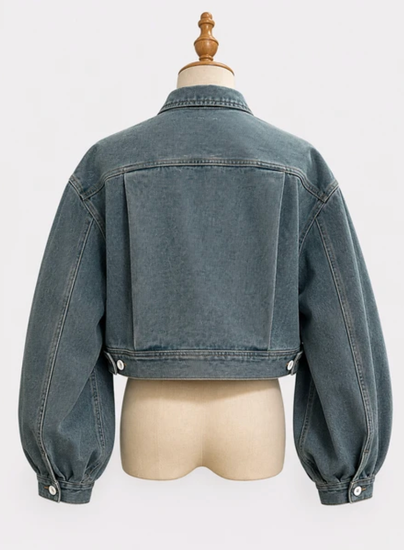 Balloon Sleeve Crop Denim Jacket