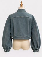 Balloon Sleeve Crop Denim Jacket