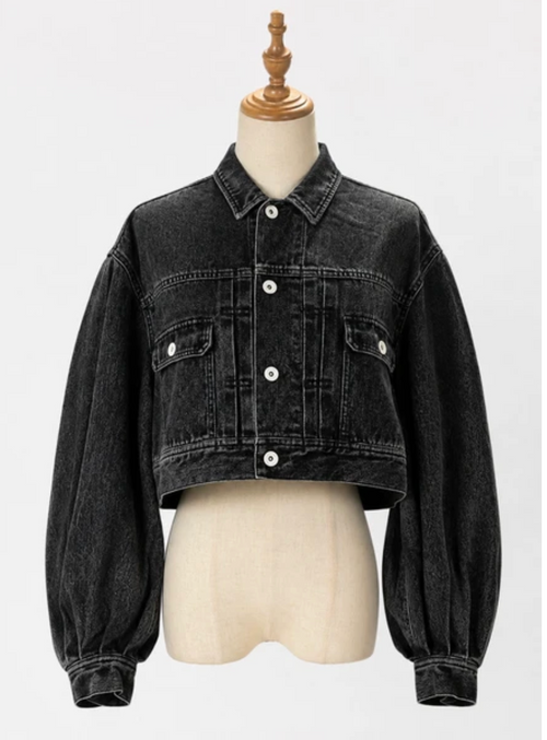 Balloon Sleeve Crop Denim Jacket