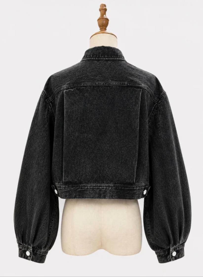 Balloon Sleeve Crop Denim Jacket