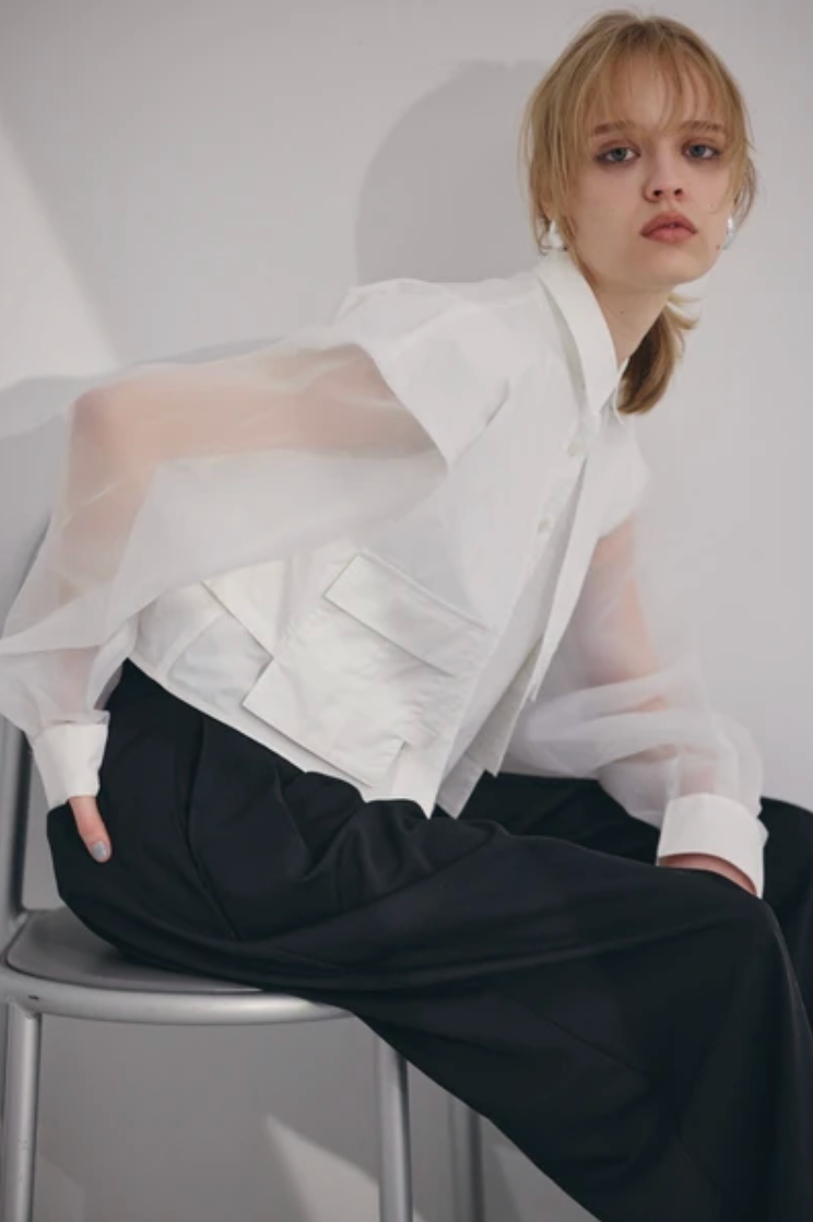 Sheer Sleeve Cargo Shirt
