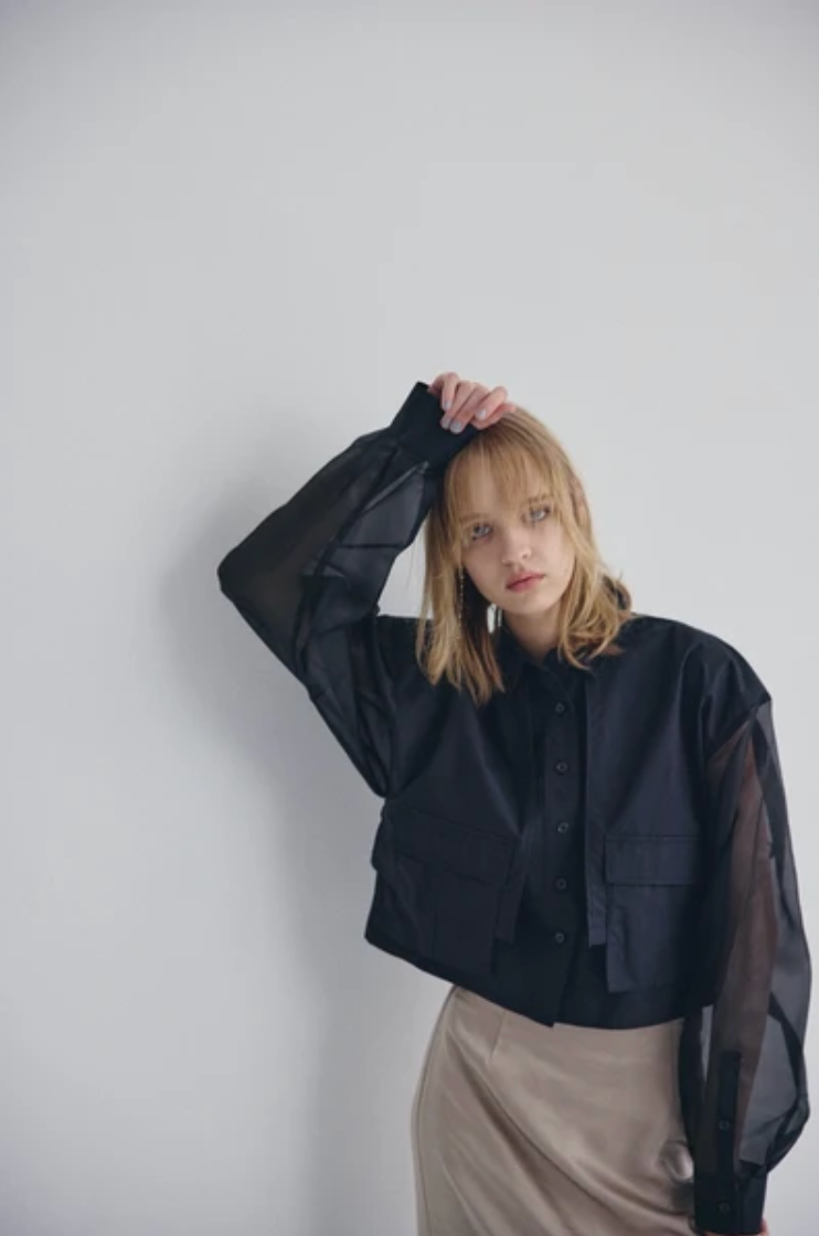 Sheer Sleeve Cargo Shirt