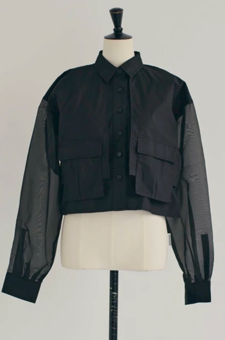 Sheer Sleeve Cargo Shirt