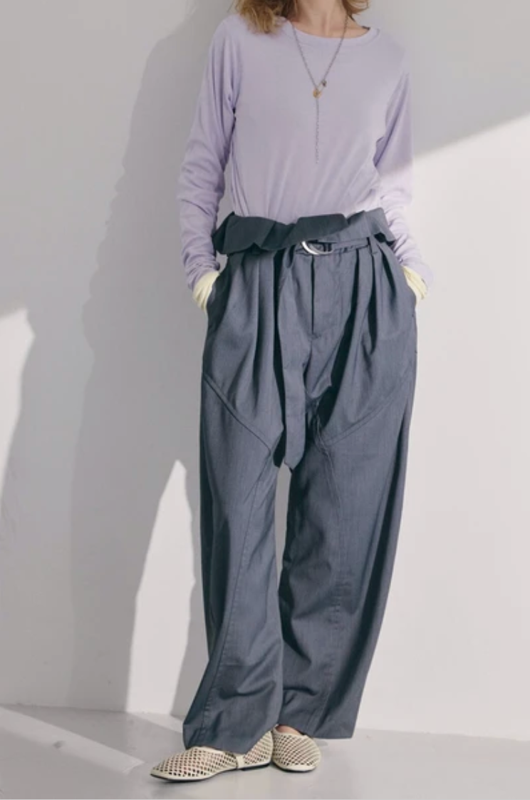 Foldover Wrap Wide-Leg Trousers