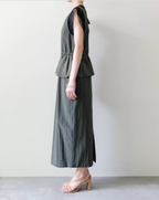 Mesh-Sleeve Peplum Military Dress