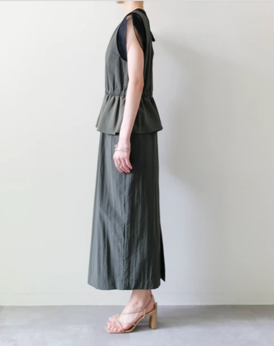 Mesh-Sleeve Peplum Military Dress