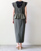 Mesh-Sleeve Peplum Military Dress