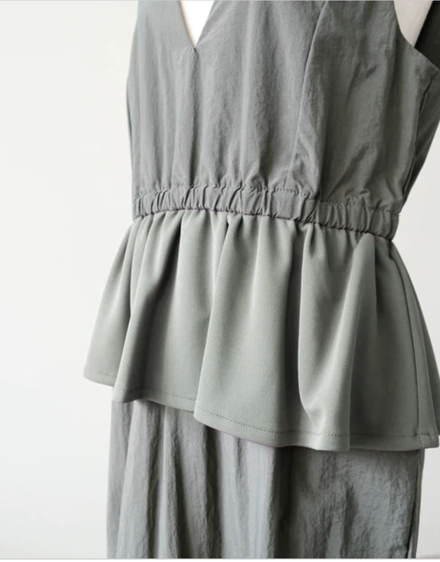 Mesh-Sleeve Peplum Military Dress