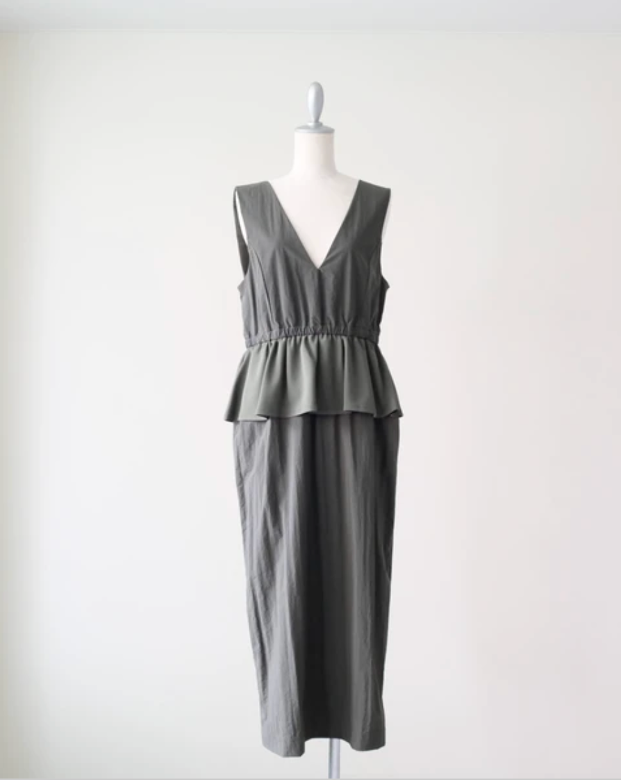 Mesh-Sleeve Peplum Military Dress