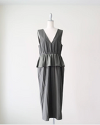 Mesh-Sleeve Peplum Military Dress
