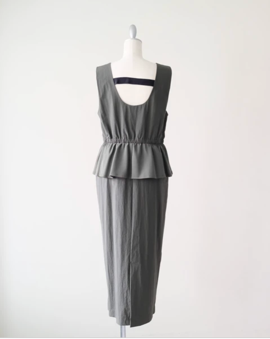 Mesh-Sleeve Peplum Military Dress