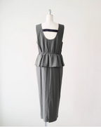 Mesh-Sleeve Peplum Military Dress