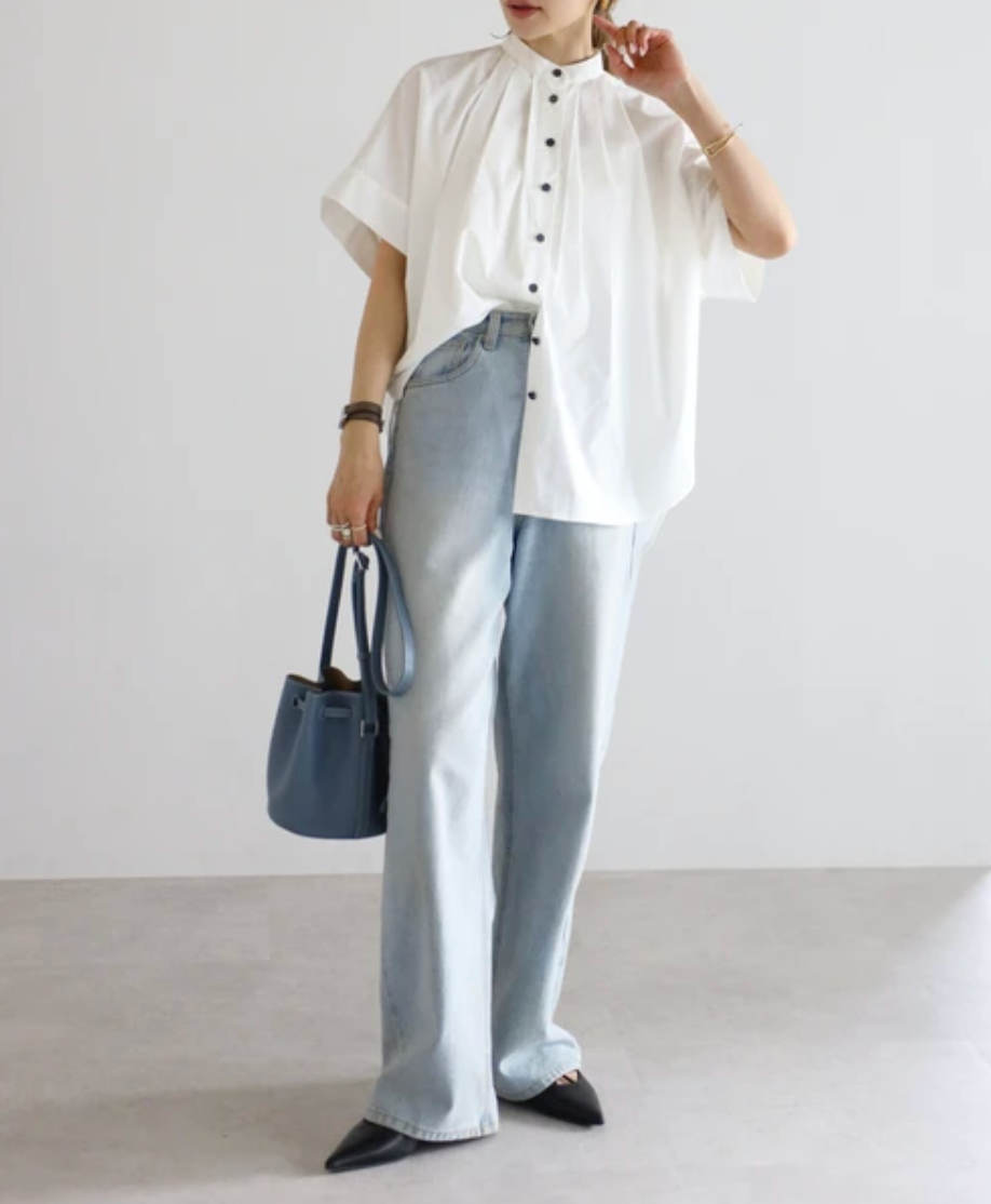Gather Band Collar Shirt