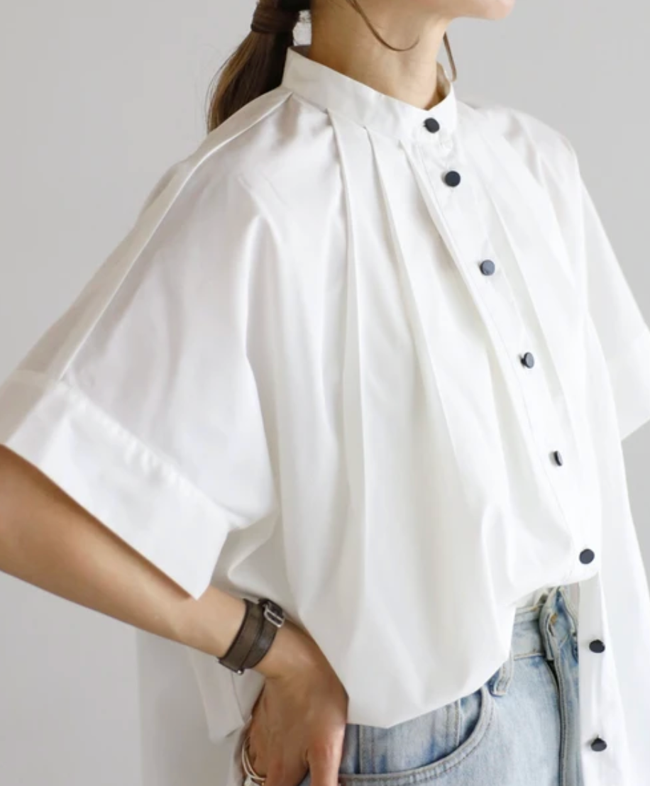 Gather Band Collar Shirt