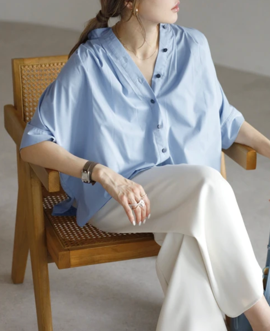 Gather Band Collar Shirt