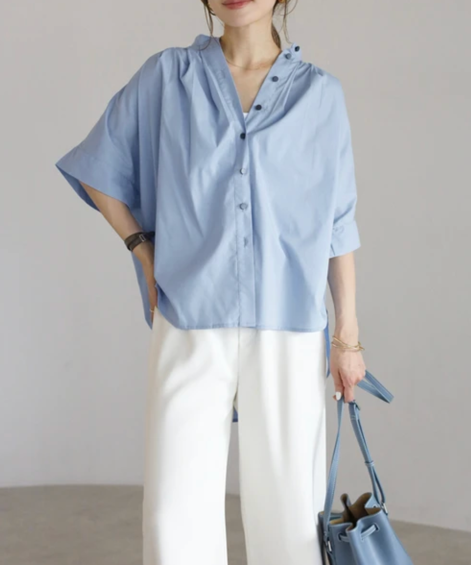 Gather Band Collar Shirt