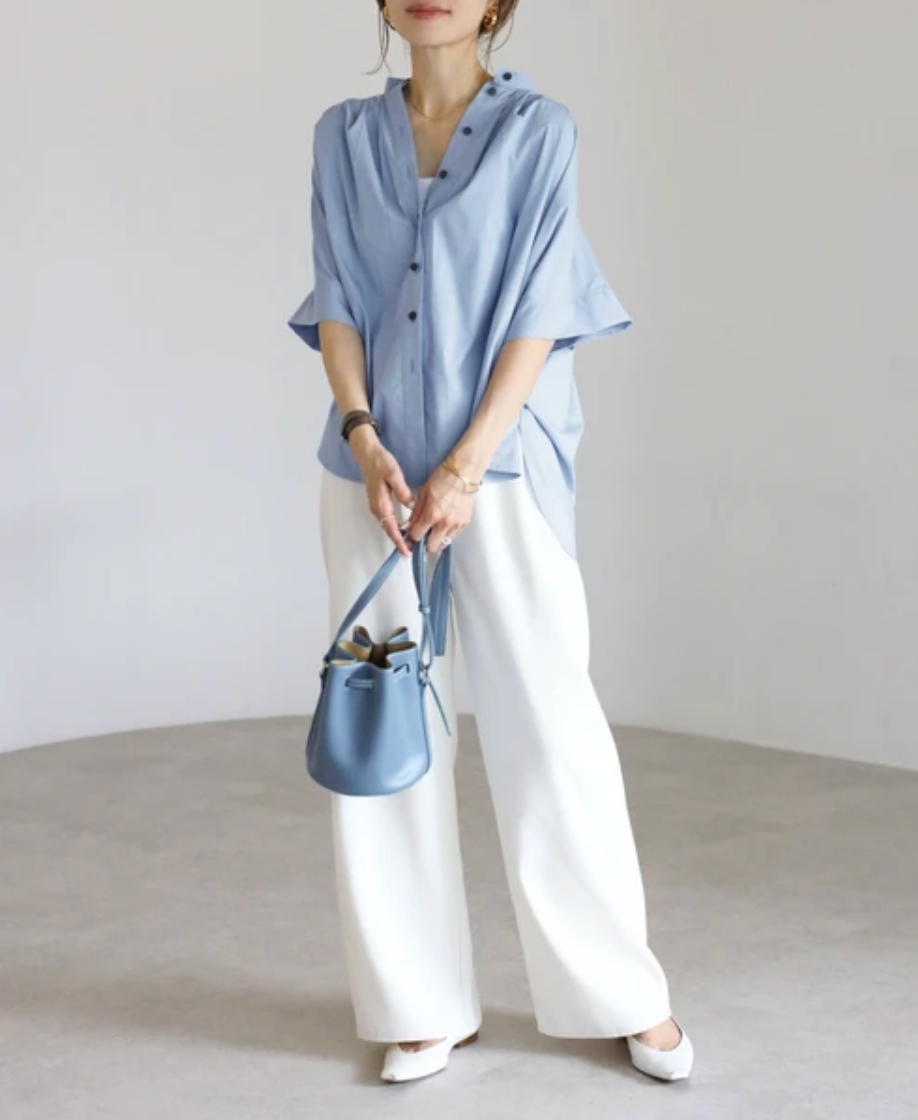 Gather Band Collar Shirt