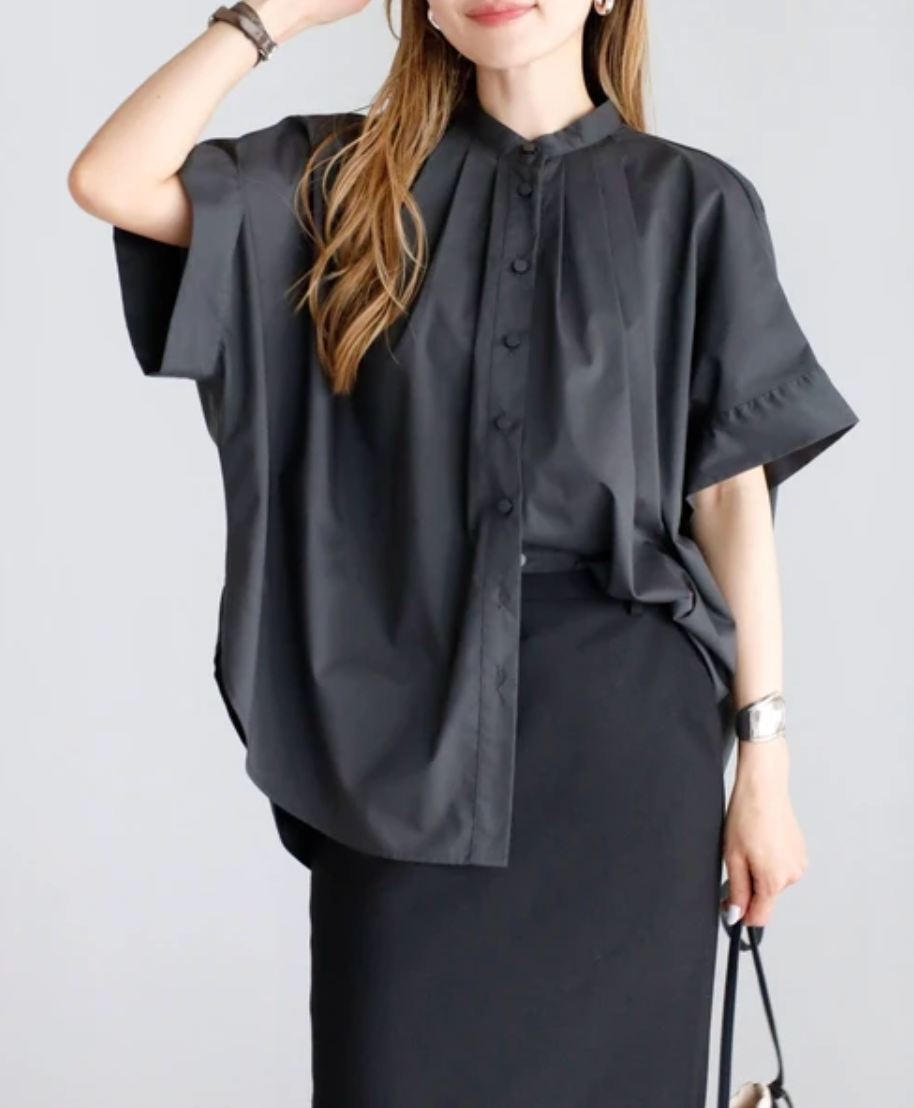 Gather Band Collar Shirt