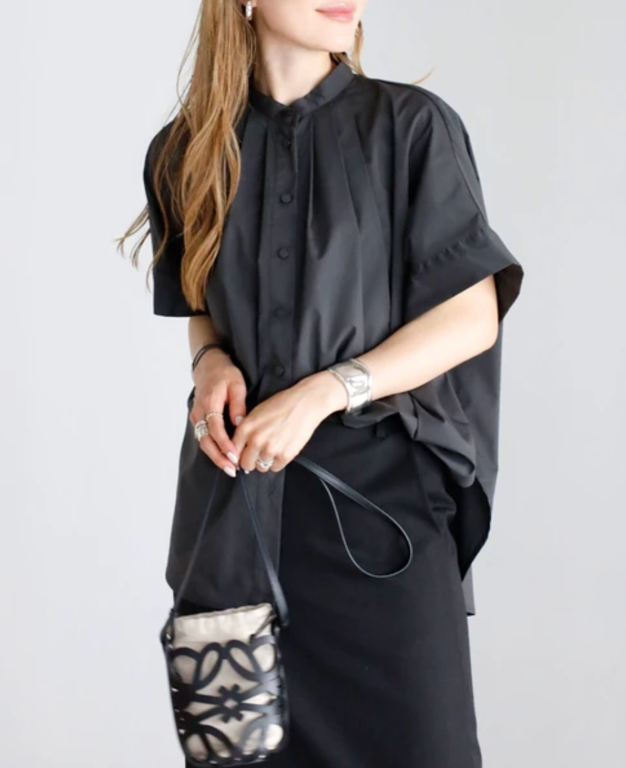Gather Band Collar Shirt