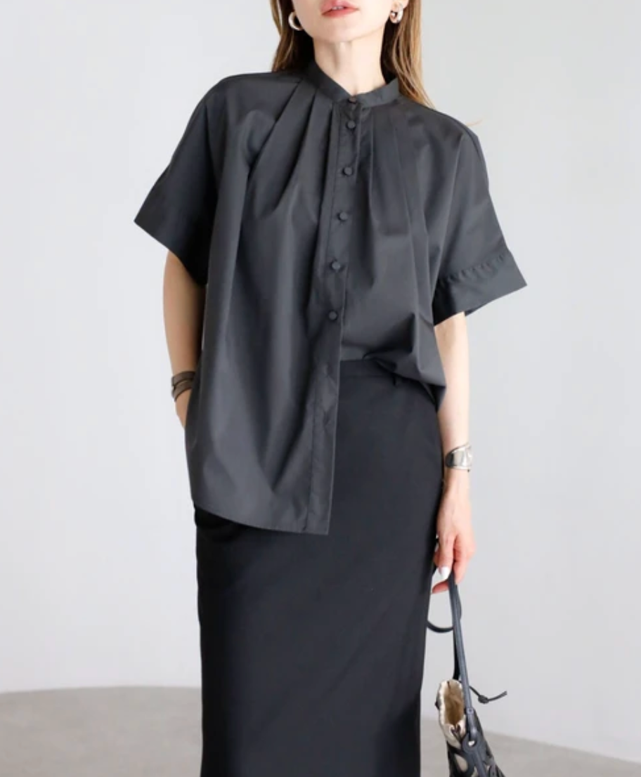 Gather Band Collar Shirt