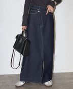 Cross Waist Denim Maxi Skirt