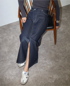Cross Waist Denim Maxi Skirt