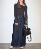 Cross Waist Denim Maxi Skirt