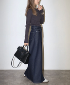 Cross Waist Denim Maxi Skirt