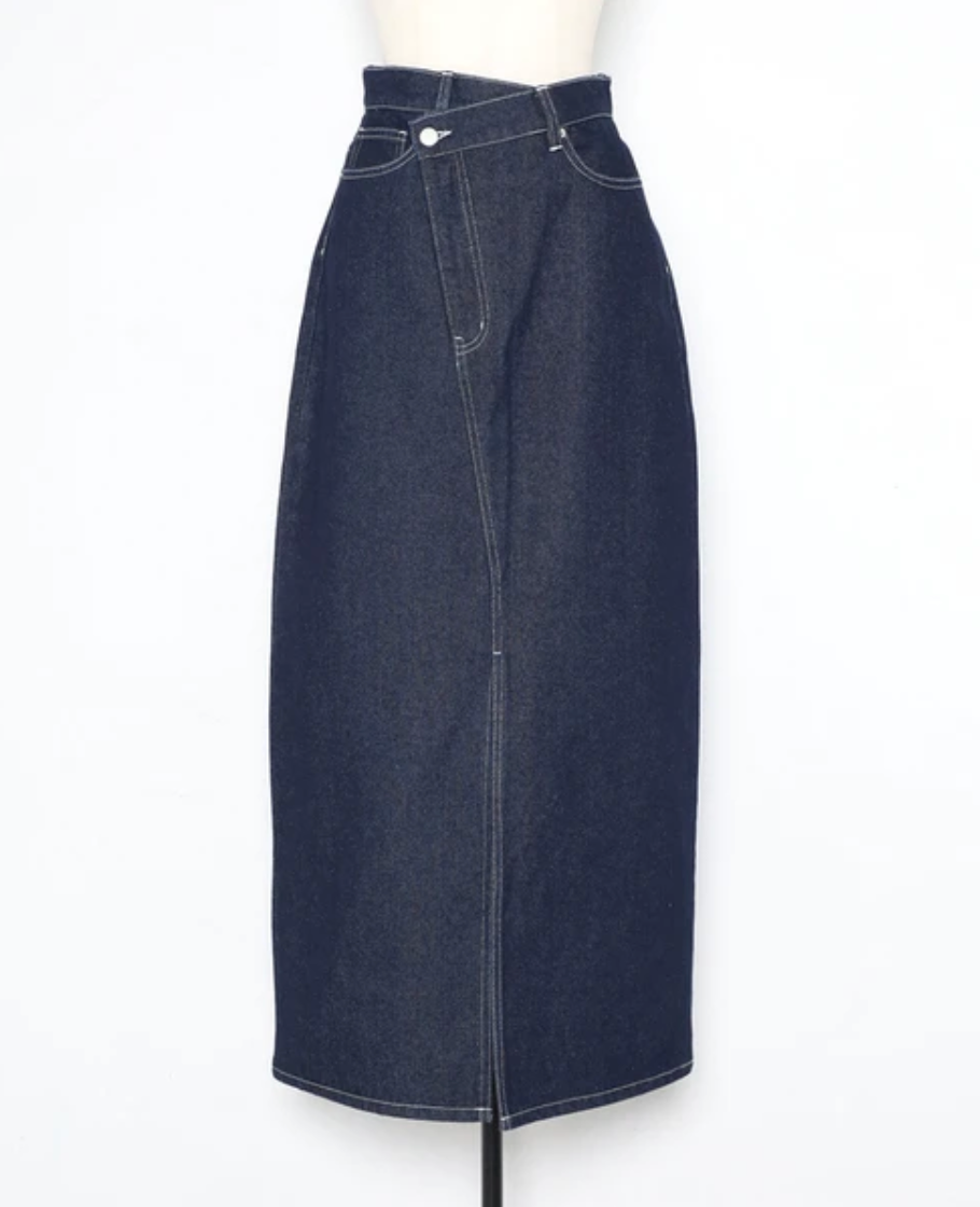 Cross Waist Denim Maxi Skirt