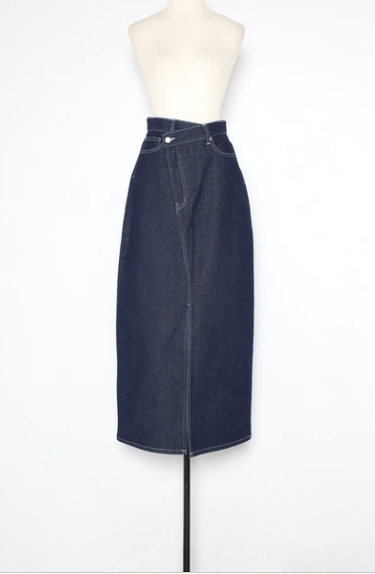 Cross Waist Denim Maxi Skirt