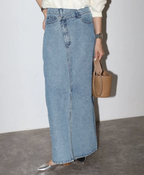 Cross Waist Denim Maxi Skirt