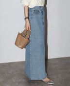 Cross Waist Denim Maxi Skirt