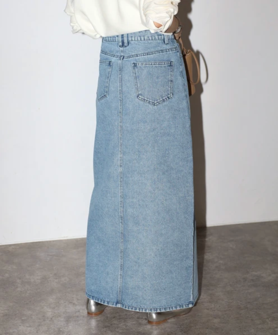 Cross Waist Denim Maxi Skirt