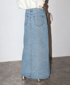 Cross Waist Denim Maxi Skirt