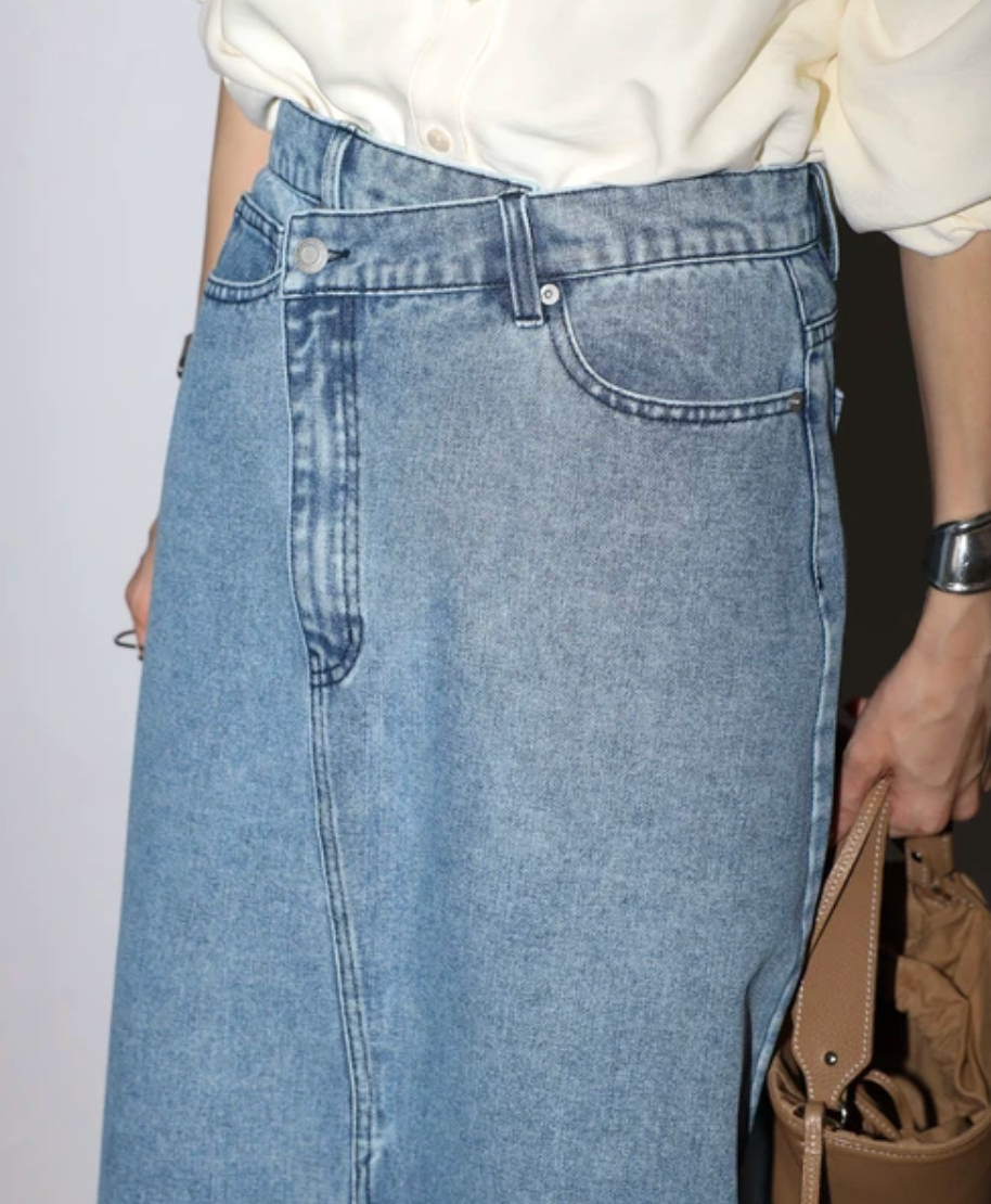 Cross Waist Denim Maxi Skirt