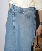 Cross Waist Denim Maxi Skirt