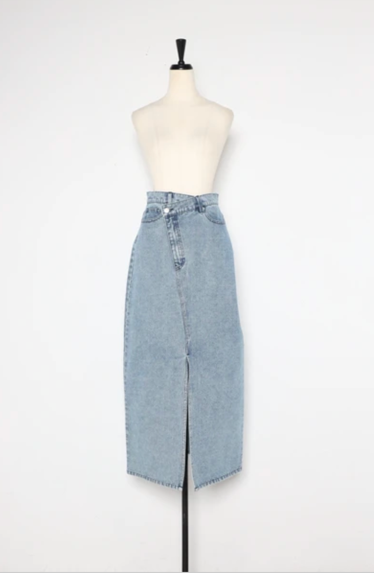 Cross Waist Denim Maxi Skirt