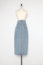 Cross Waist Denim Maxi Skirt