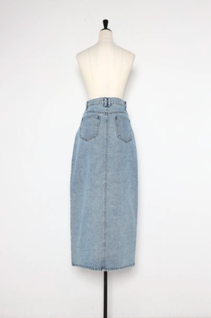 Cross Waist Denim Maxi Skirt