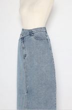 Cross Waist Denim Maxi Skirt