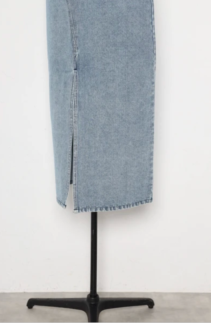 Cross Waist Denim Maxi Skirt